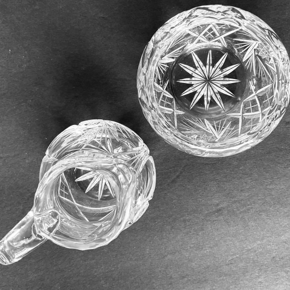 VINTAGE Fine Crystal Cream & Sugar Set Etched EUC - Picture 4 of 6